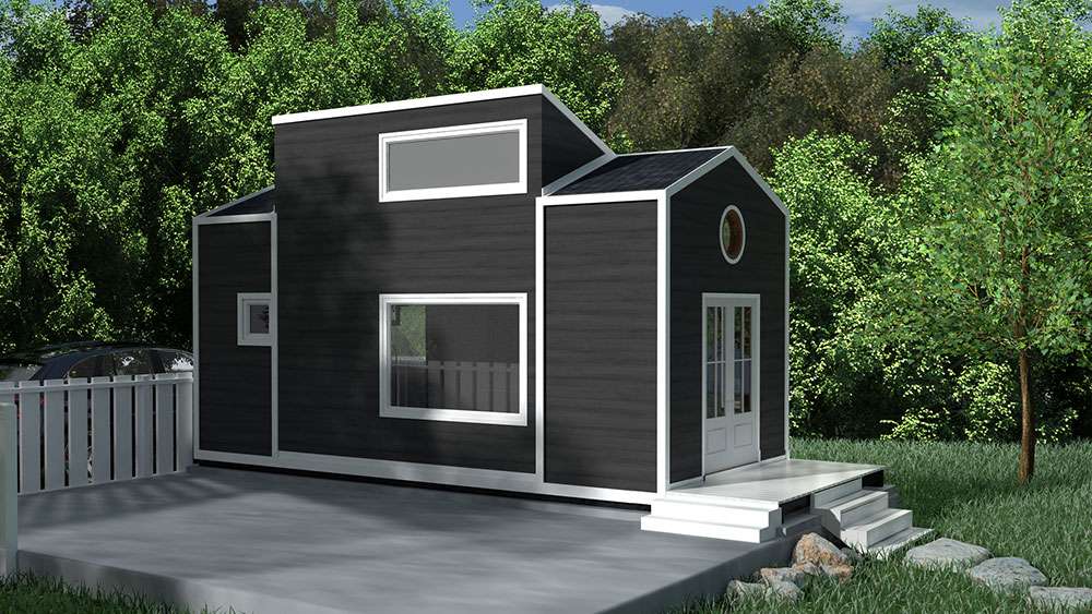 Modern tiny home on concrete foundation